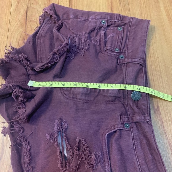 AEO High Rise Stretch Distressed Burgundy Shorts - Picture 7 of 7